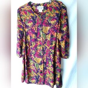 Vintage More Jazz Women's Petites Long Tunic Top or Mini Dress Abstract Large